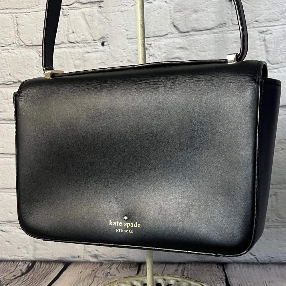 * Kate Spade Black Leather Shoulder Bag with Silver Bow Accent